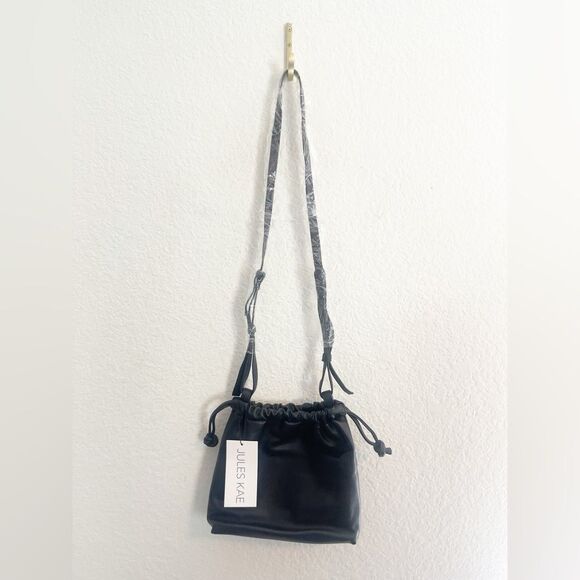 Anthropologie Jules Kae Black Vegan leather bucket pull string crossbody. NWT - Picture 5 of 10